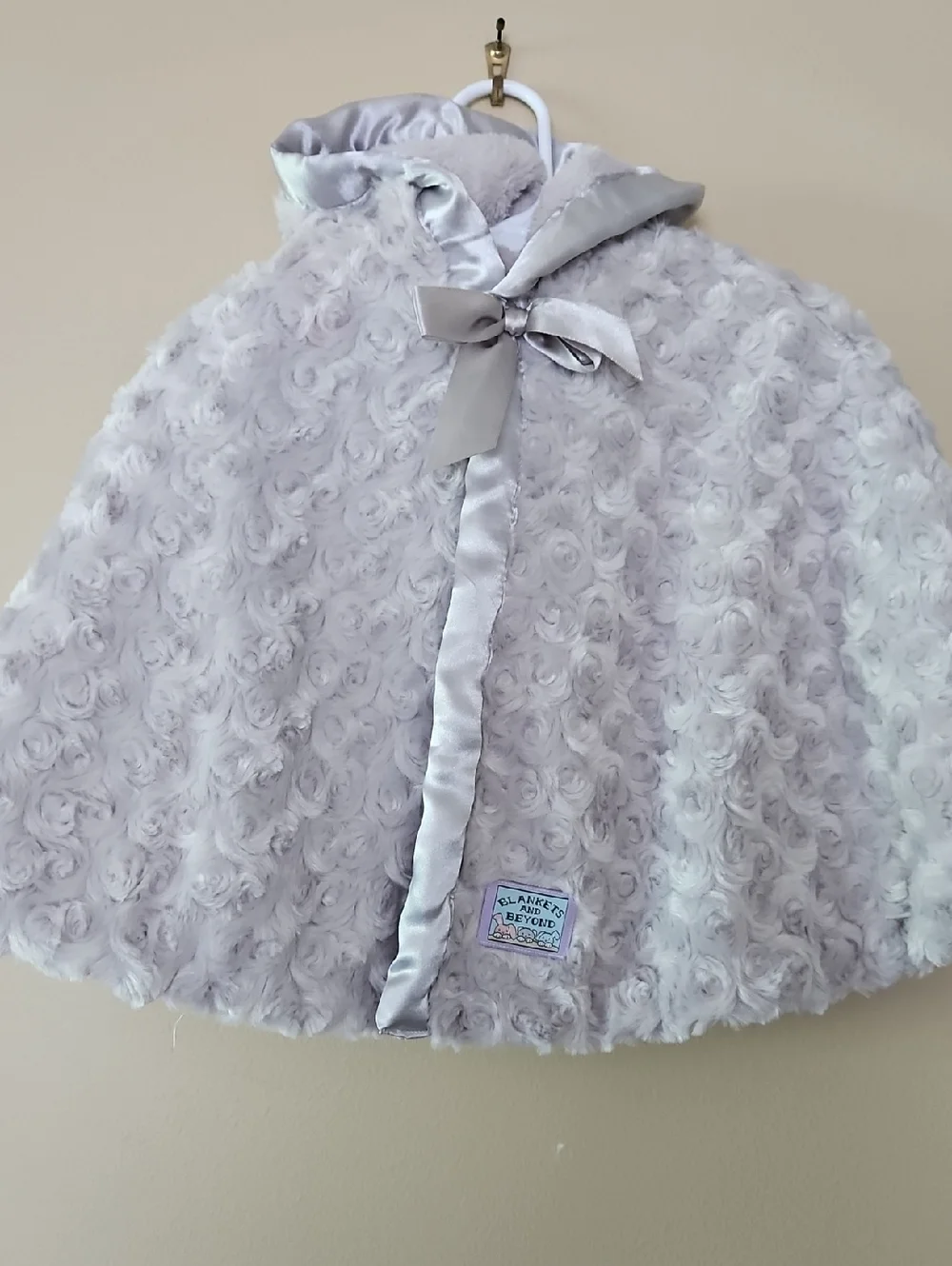 Infant Dressy Cape. Very soft, grey silver in color, easy velcro open/close